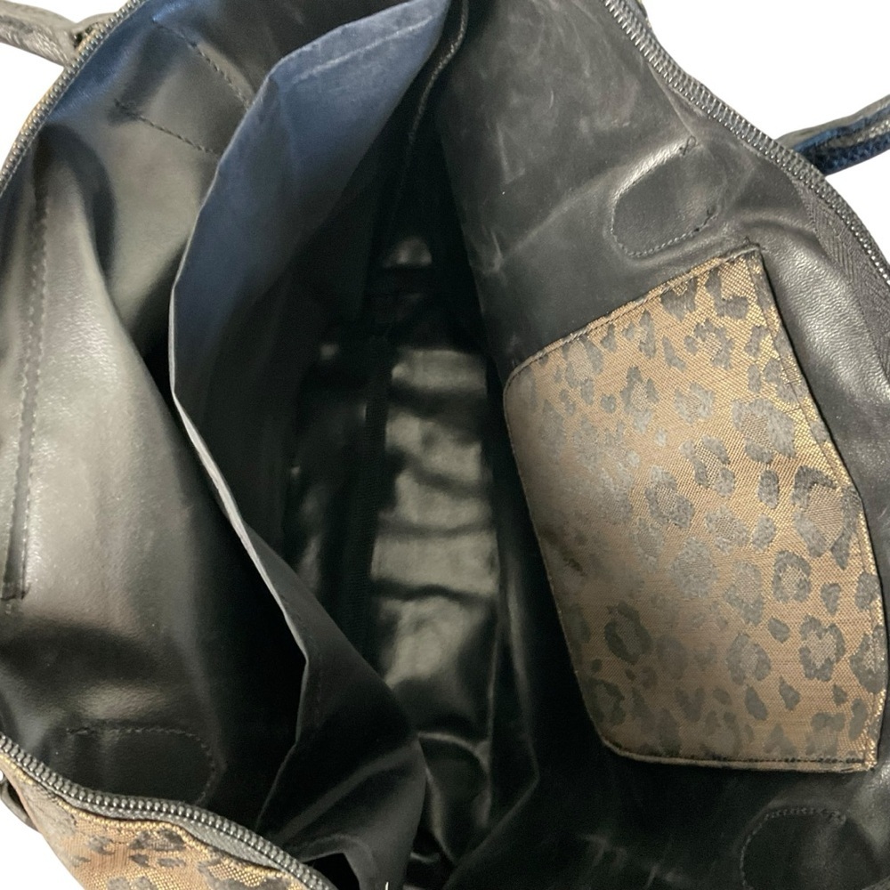 Leopard Print Foldable Tote Bag with Black Leather Trim — Chic Carryall - Picture 6 of 11